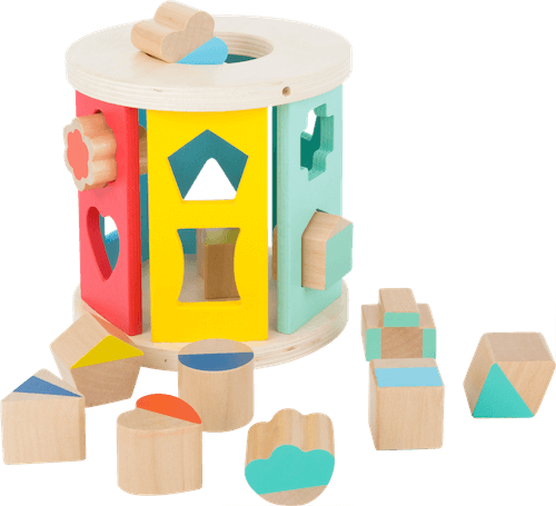 Steckwürfel Holzrolle - Wooden Rolling Shape-sorting Cube
